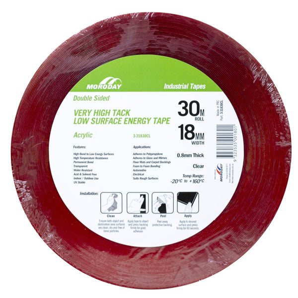 Moroday 18mm x 30m Clear Double Sided Hi Tack Acrylic Tape