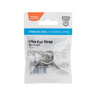 Taskmaster 5mm 316 Stainless Steel Wire Eye Strap - 2 Pack