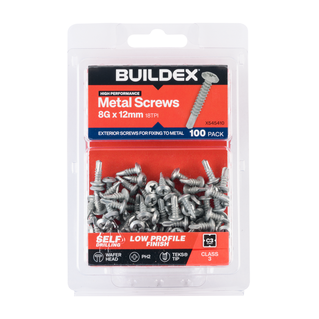 Buildex 8G x 12mm Class 3 Wafer Head Sheet Metal Screws - 100 Pack - Image 1 of 5