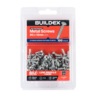 Buildex 8G x 12mm Class 3 Wafer Head Sheet Metal Screws - 100 Pack