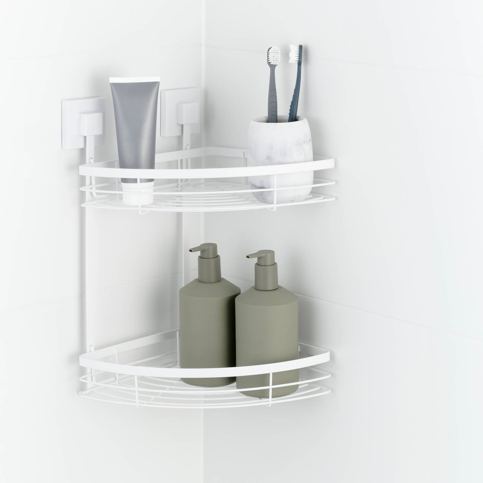 Fusion-Loc Matte White Style Suction Double Corner Shower Caddy - Image 2 of 5