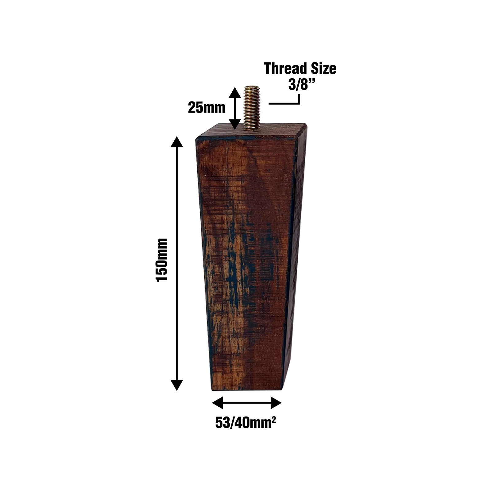 Adoored 53-40x150mm Square Rustic Tapered Wooden Leg - Image 2 of 3