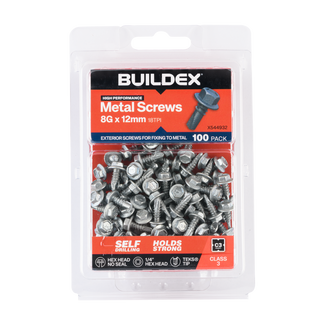 Buildex 8G x 12mm Class 3 Metal TEKS® Screws - 100 Pack