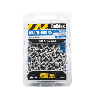 Buildex 8-15 x 15mm Zinc Alloy Button Head Needle Point Screws - 100 Pack