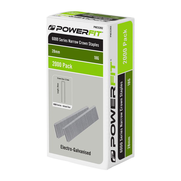 PowerFit 28mm 6000 Series Electro-Galvanised Narrow Crown Staples - 2000 Pack
