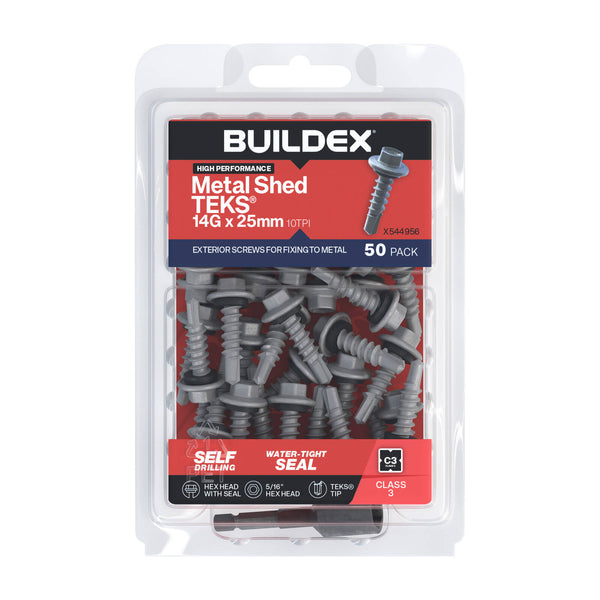 Buildex 14G x 25mm Class 3 Galvanised Shed TEKS® Screws with Seal - 50 Pack