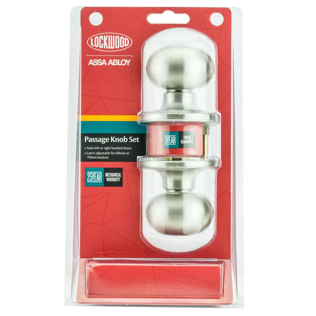 Lockwood Satin Stainless Steel Symmetry Manor Passage Knobset - Image 1 of 2
