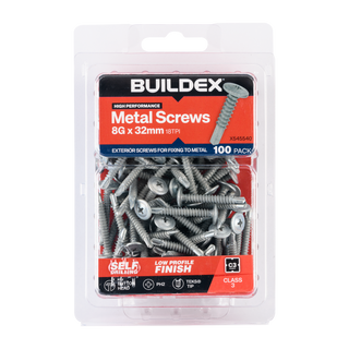 Buildex 8G x 32mm Class 3 Sheet Metal Screws - 100 Pack