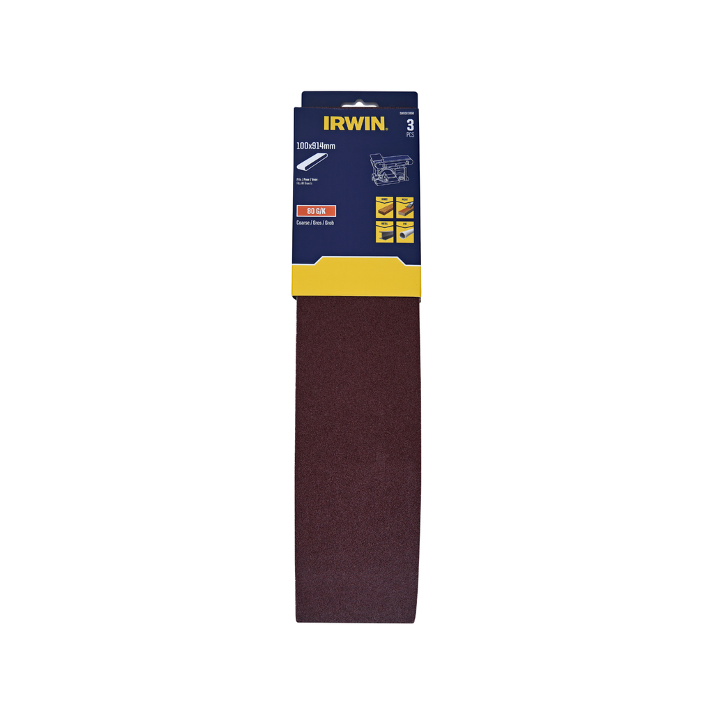 IRWIN 100 x 914mm 80 Grit Sanding Belt - 3 Pack - Image 1 of 2