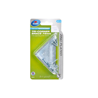 Zenith 75 x 20 x 2mm Zinc Plated Tri Corner Brace - 2 Pack