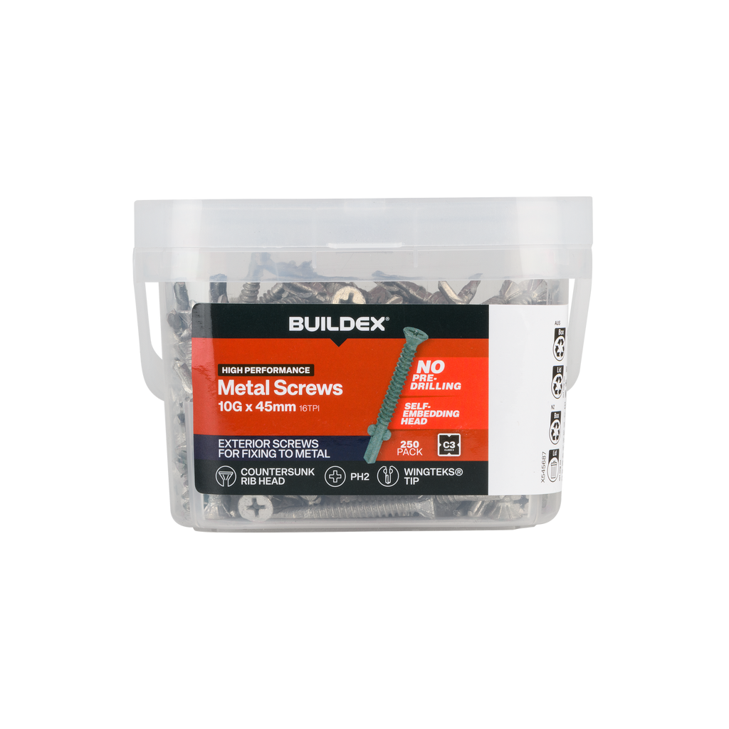 Buildex 10G x 45mm Class 3 Sheet Metal Screws - 250 Pack - Image 1 of 6