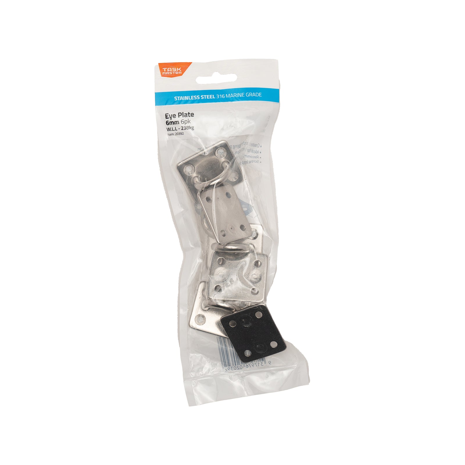 Taskmaster 6mm 316 Stainless Steel Square Eye Plate - 6 Pack - Image 1 of 2