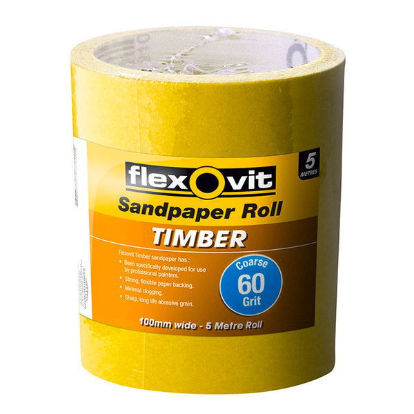 Flexovit 115mm x 5m 60 Grit Timber Sandpaper Roll - 60 Grit