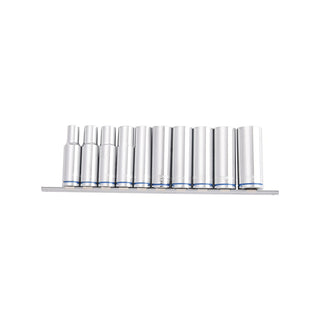 Kincrome 10 Piece 1/2" Drive Metric Mirror Polish Deep Socket Rail