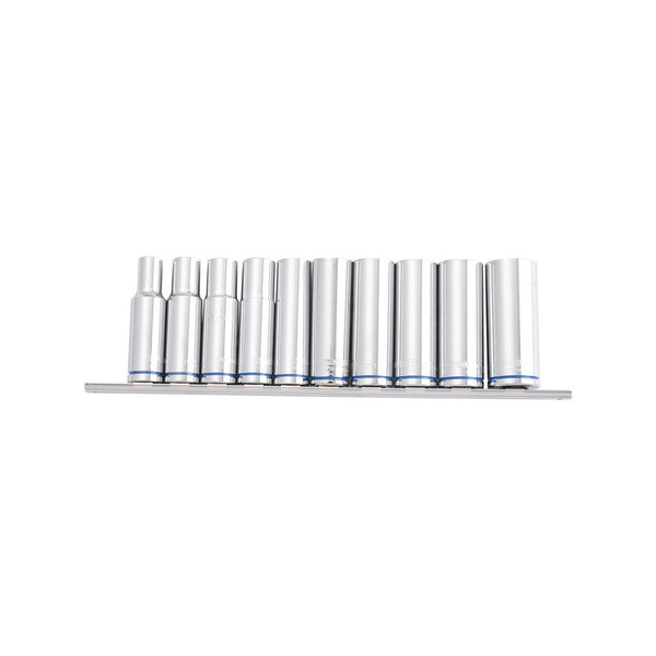 Kincrome 10 Piece 1/2" Drive Metric Mirror Polish Deep Socket Rail