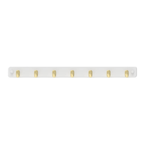 MODE 7 Brushed Brass Hooks on White Board Key Rack