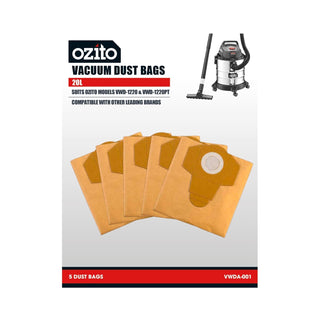 Ozito 20L Replacement Vacuum Dust Bags - 5 Pack