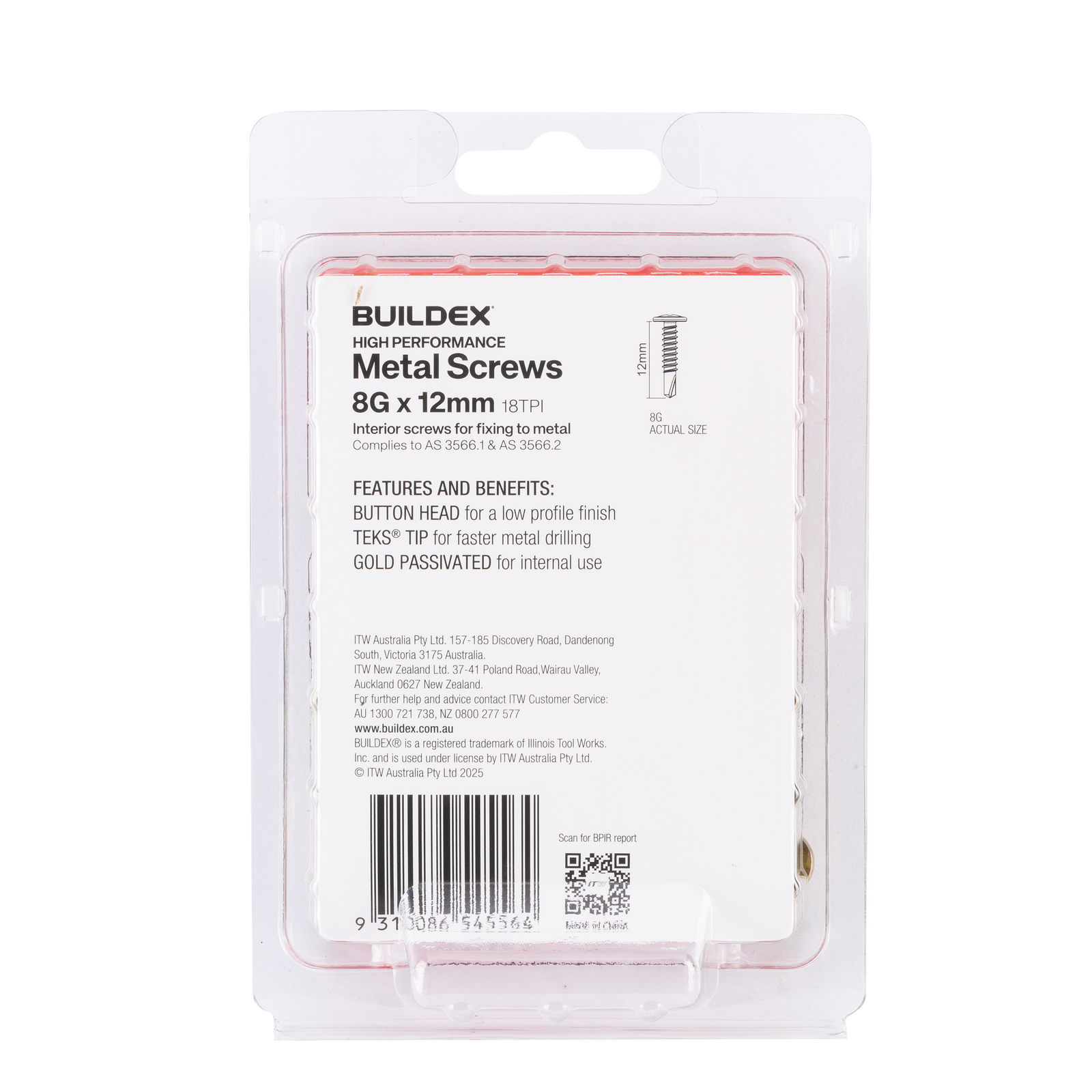 Buildex 8G x 12mm Gold Passivated Sheet Metal Screws - 100 Pack - Image 6 of 9
