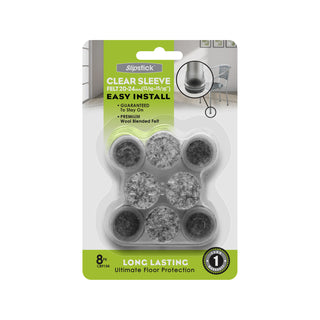 Slipstick 20 - 24mm Diameter Clear Sleeve Felt Chair Leg Floor Protection - 8 Pack