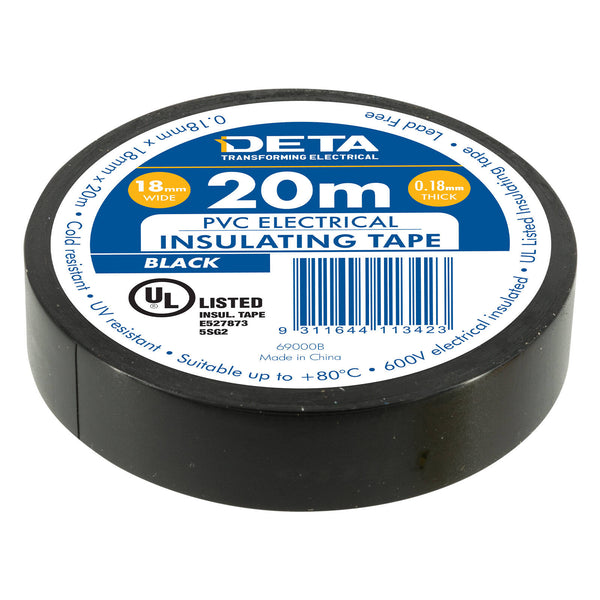 DETA 20m 18mm Black Insulation PVC Tape - Black
