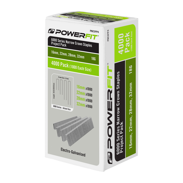 PowerFit 6000 Series Electro-Galvanised Narrow Crown Staples Project Pack