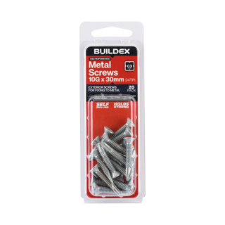 Buildex 10G x 30mm Class 3 Sheet Metal Screws - 20 Pack