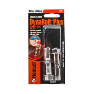 Ramset 12 x 60mm Stainless Steel DynaBolt Plus Hex Head Bolt - 2 Pack