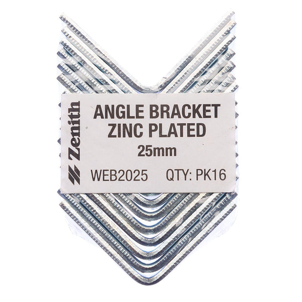 Zenith 25mm Zinc Plated Angle Bracket - 16 Pack
