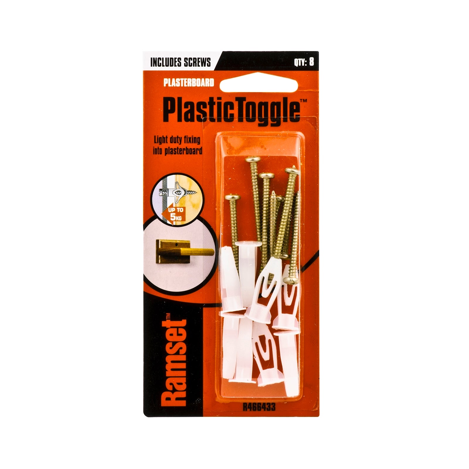 Ramset 8 x 12mm Plastic Toggle With Screw - 8 Pack - Image 1 of 1