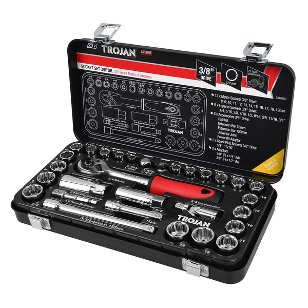Trojan 30 Piece 3/8" Socket Tin Set TJQ28837