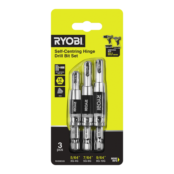 Ryobi 3-Piece Door Hinge Drill Bit Set