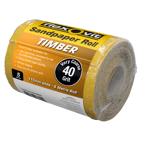 Flexovit 115mm x 5m 40 Grit Timber Sandpaper Roll