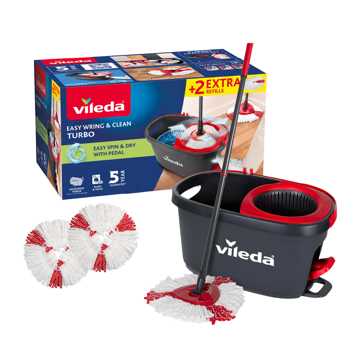 Vileda Easy Wring And Clean Turbo Mop With 2 Refills - Image 1 of 7