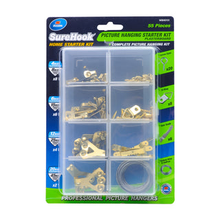 Zenith 4 / 45kg Brass Plated SureHook 55 Piece Plasterboard Picture Hanging Starter Kit