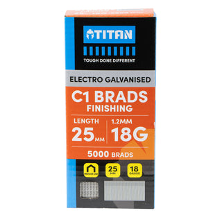 Titan 25 x 1.25mm Electro Galvanised Straight Collated Nail C1 Brads - 5000 Pack