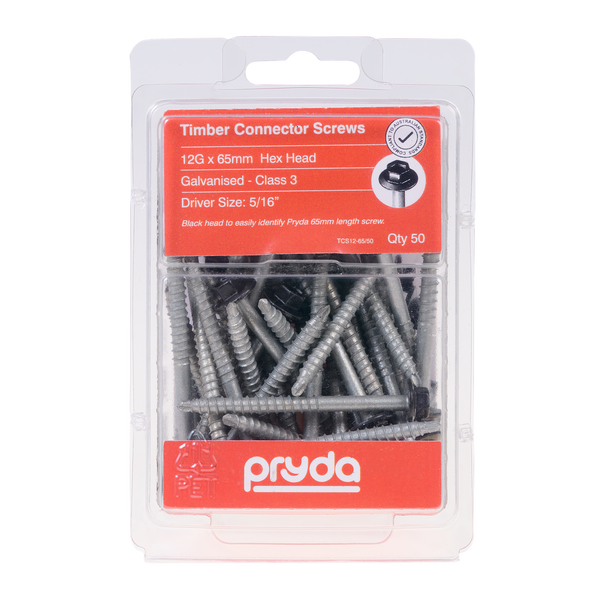 Pryda 12G x 65mm Timber Connector Screw - 50 Pack