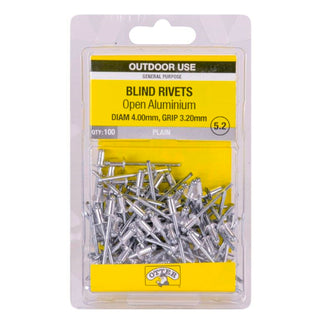 Otter 4.0 x 3.2mm Open Aluminium Blind Rivets - 100 Pack