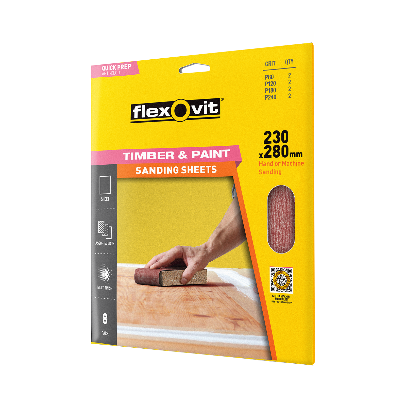 Flexovit 230x280mm Asst Grit Timber and Paint Sanding Sheets 8pk - Image 1 of 1
