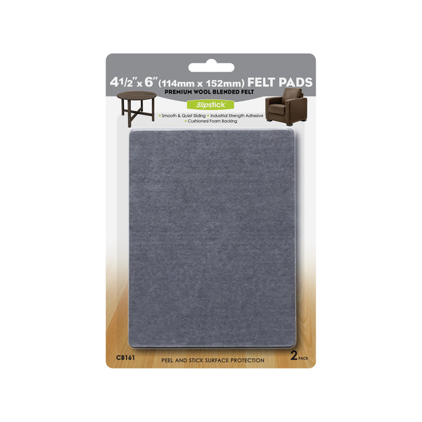 Slipstick 114 x 152mm Grey Heavy Duty Self Adhesive Floor Protection Felt Pads - 2 Pack