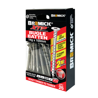 Bremick XTP 14g x 100mm T40 Stainless Steel 316 Bugle Batten - 25 Pack