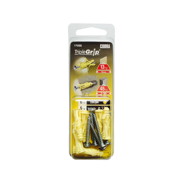 Cobra 3.5mm Anchor Triple-Grip Yll Screws - 6 Pack