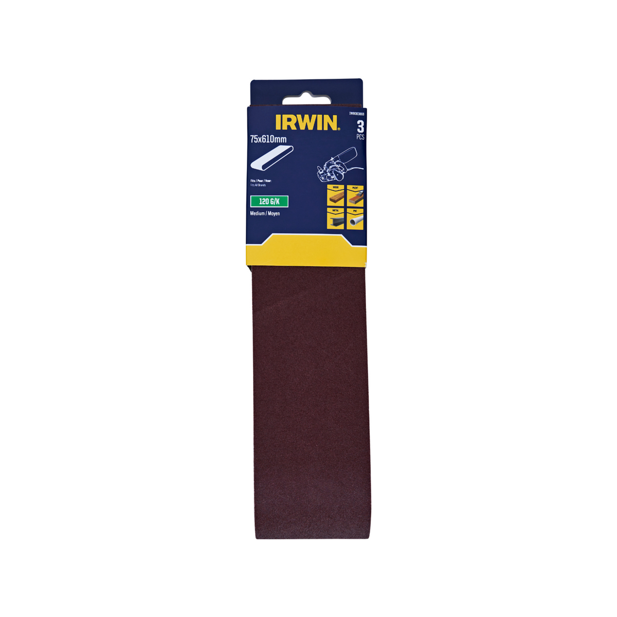 IRWIN 75 x 610mm 120 Grit Sanding Belts - 3 Pack - Image 1 of 1