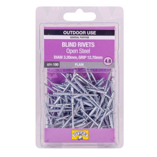 Otter 3.2 x 12.7mm Open Steel Blind Rivets - 100 Pack