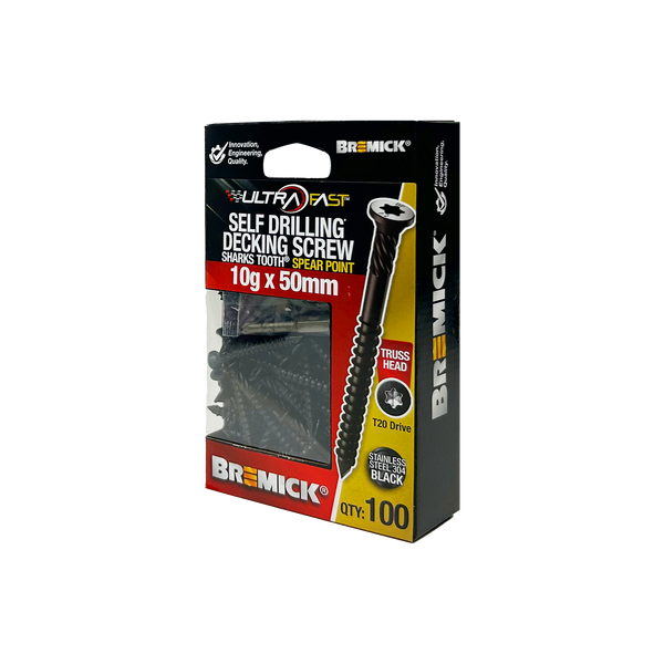Bremick Ultrafast 10g x 50mm Stainless Steel 304 Black T20 Truss Head - 100 Pack