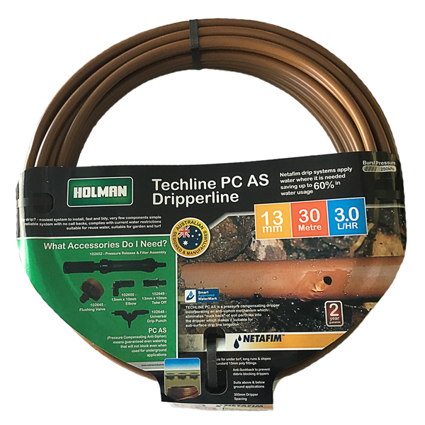 Holman 13mm Techline PC Irrigation Drip Tube - 30m