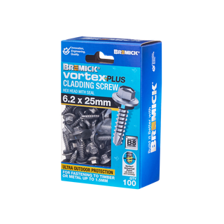Bremick Vortex Plus Cladding Screw 6.2 x 25mm HEX B8 BOX 500
