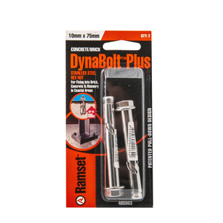 Ramset 10 x 75mm Stainless Steel DynaBolt Plus Hex Head Bolt - 2 Pack