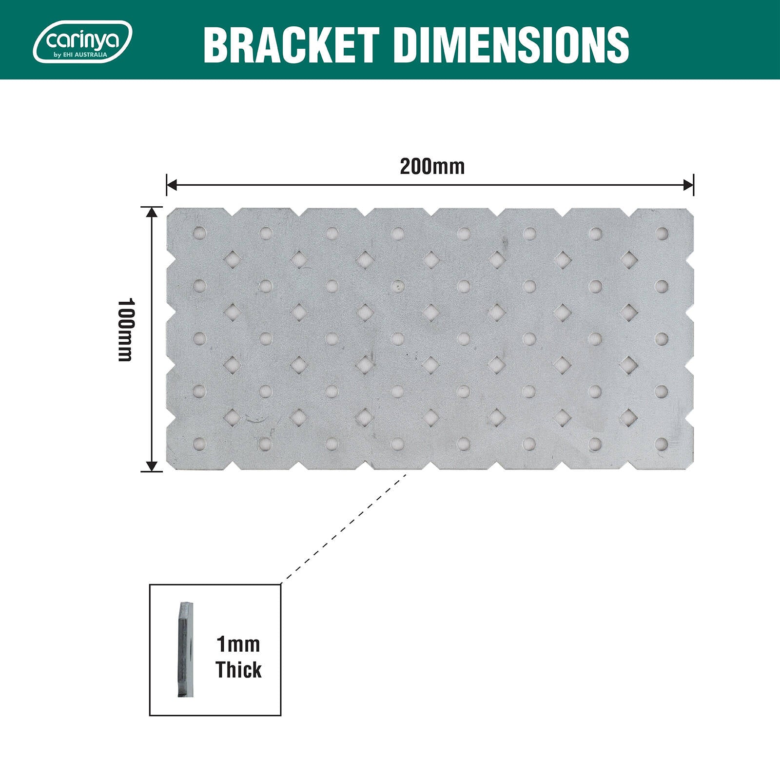 Carinya 200 x 100 x 1mm Galvanised Flat Plate Make-A-Bracket - Image 3 of 7