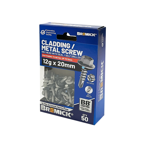 Bremick 12g x 20mm B8 Metal Hex Screw - 50 Pack