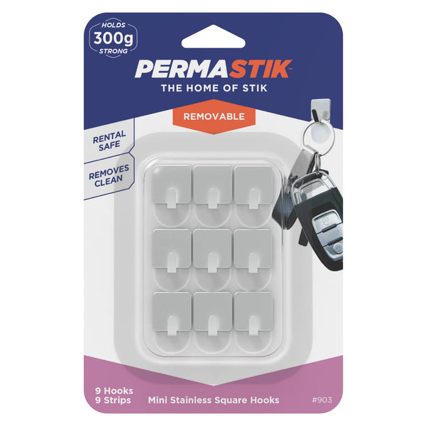 Permastik Small Steel Square Hooks - 9 Pack
